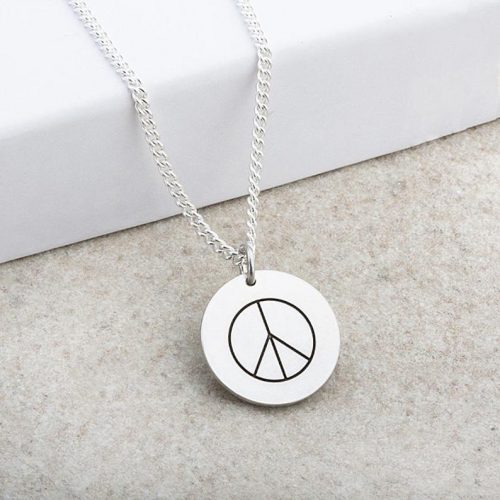 Silver Pendant with Laser Engraved Peace Symbol